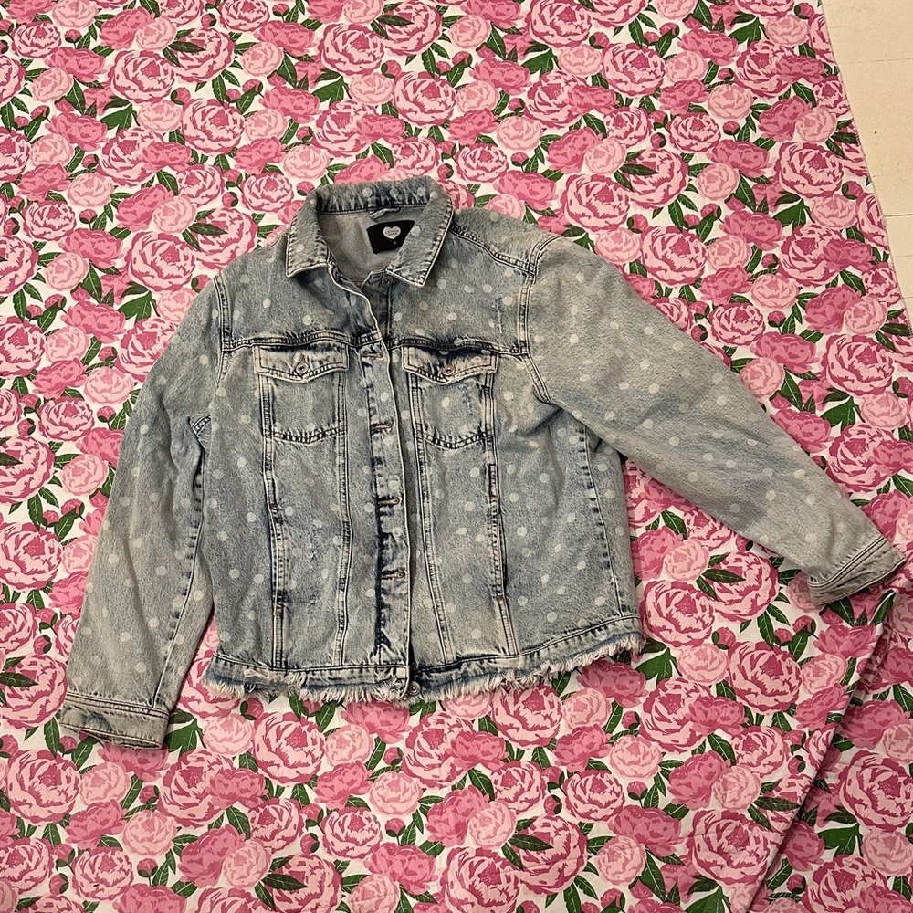 Denim Jacket with Polka Dot Design